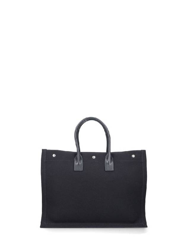 Rive Gauche Logo Linen Leather Tote Bag Black - SAINT LAURENT - BALAAN 3