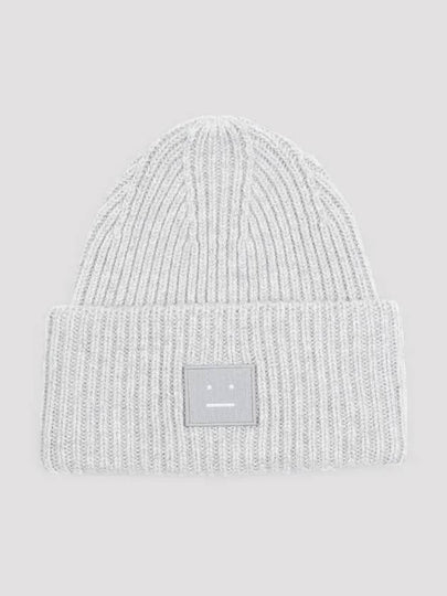 Face Patch Ribbed Wool Beanie Grey - ACNE STUDIOS - BALAAN 2