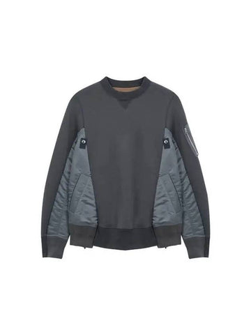 Men s Nylon Twill Mix Sponge Sweatshirt Charcoal - SACAI - BALAAN 1