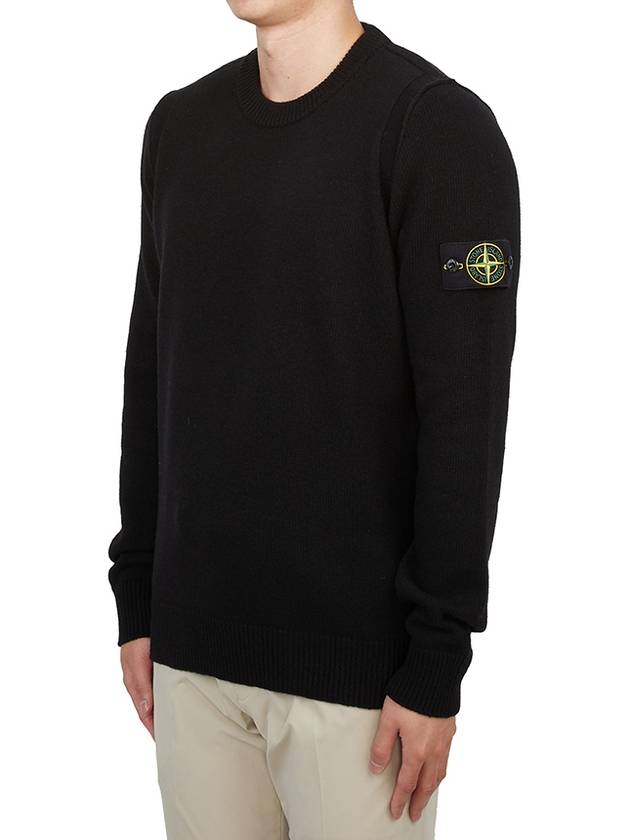 Logo Patch Lambswool Crewneck Knit Top Black - STONE ISLAND - BALAAN 3