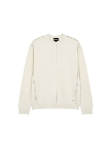 Men s line embroidery crew neck knit ivory 270248 - EMPORIO ARMANI - BALAAN 1