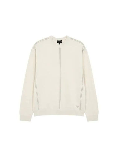 Men s line embroidery crew neck knit ivory 270248 - EMPORIO ARMANI - BALAAN 1