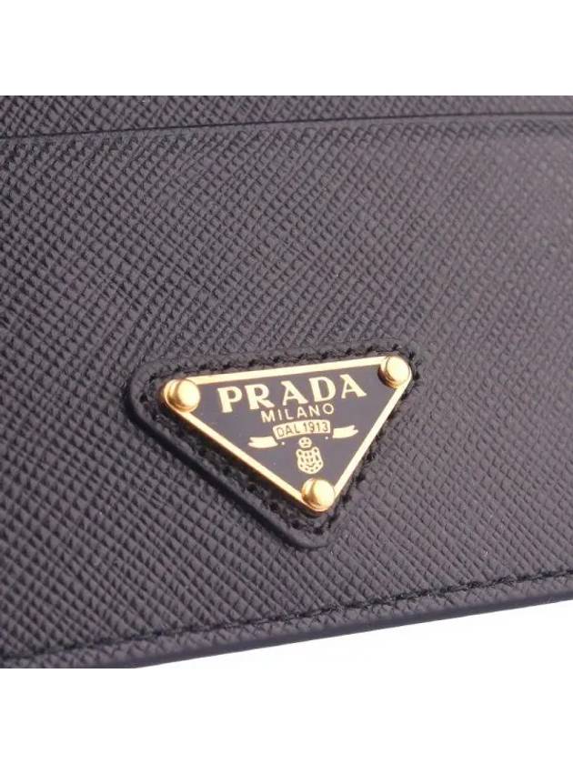 Saffiano Leather Triangle Logo Card Wallet Black Gold - PRADA - BALAAN 4