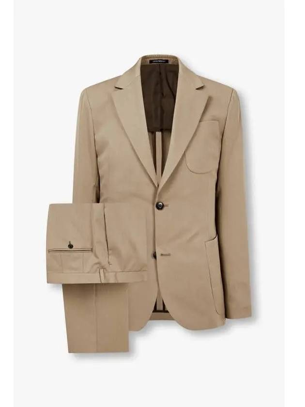 Men s no cheat lapel cotton blend suit dark beige - EMPORIO ARMANI - BALAAN 1