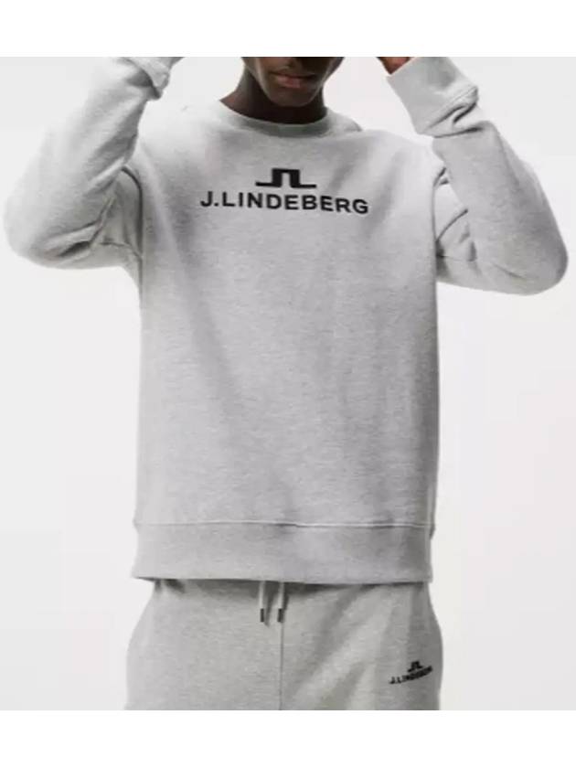 Men's Alpha Crew Neck Hoodie Light Grey Melange - J.LINDEBERG - BALAAN 3