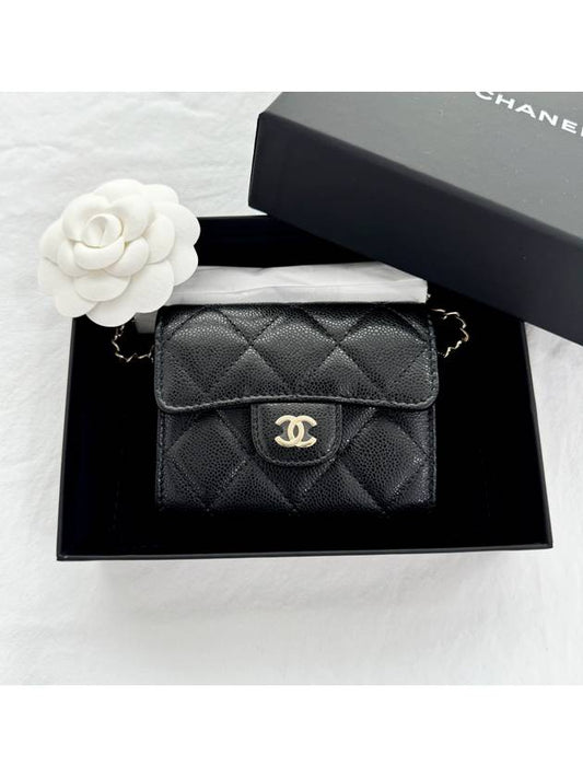 Classic Chain Mini Bag Grained Shiny Calfskin Gold Metal Black - CHANEL - BALAAN 2