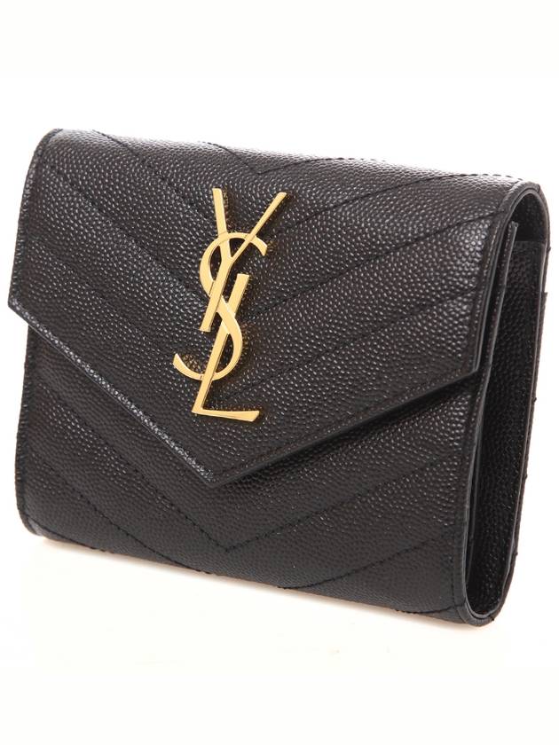 Matelasse Monogram Quilting Flap Half Wallet Black - SAINT LAURENT - BALAAN 3