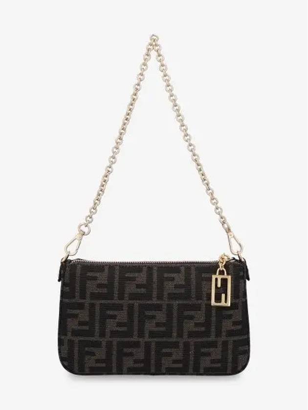 FF Chain Jacquard Fabric Clutch Bag Brown - FENDI - BALAAN 2