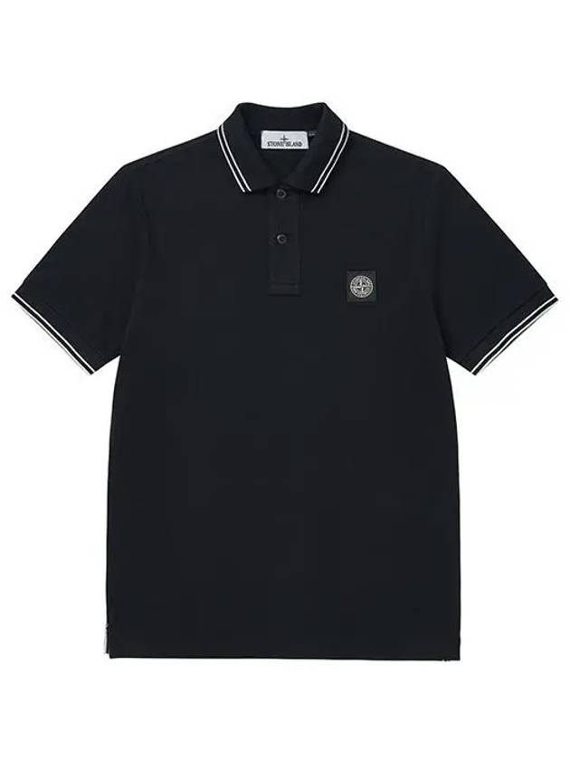 Stretch Cotton Pique Short Sleeve Polo Shirt Black - STONE ISLAND - BALAAN 2