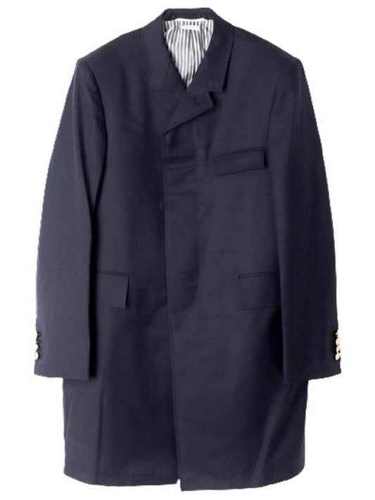 Super 120S Twill Classic Chesterfield Single Coat Navy - THOM BROWNE - BALAAN 2