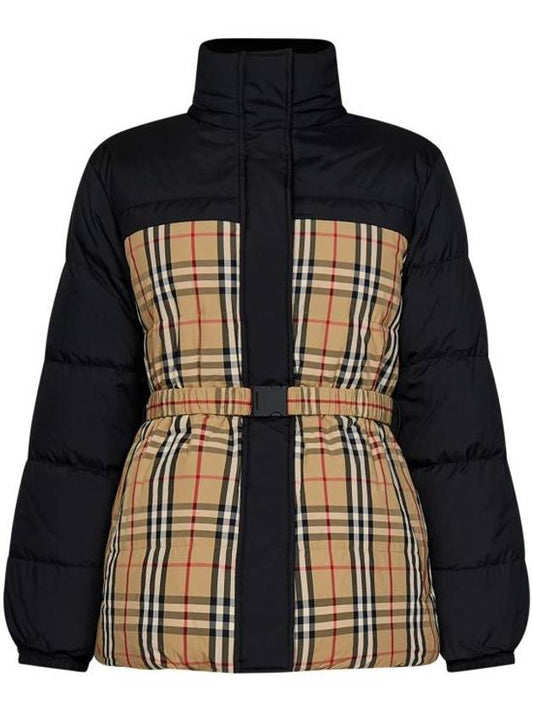 Check Reversible Down Puffer Jacket Beige Black - BURBERRY - BALAAN 1