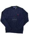 Embroidered Pony Logo Cable Knit Top Navy - POLO RALPH LAUREN - BALAAN 3