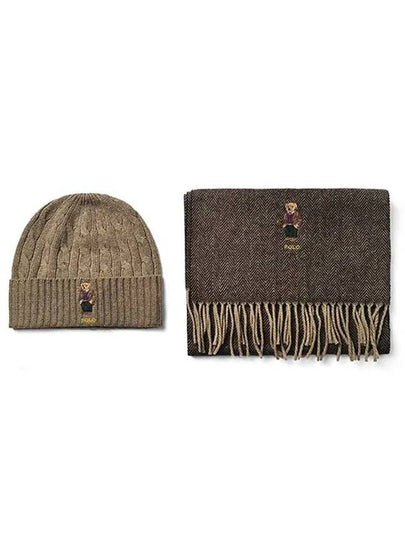 Bear Embroidery Wool Beanie Muffler Brown Set - POLO RALPH LAUREN - BALAAN 2