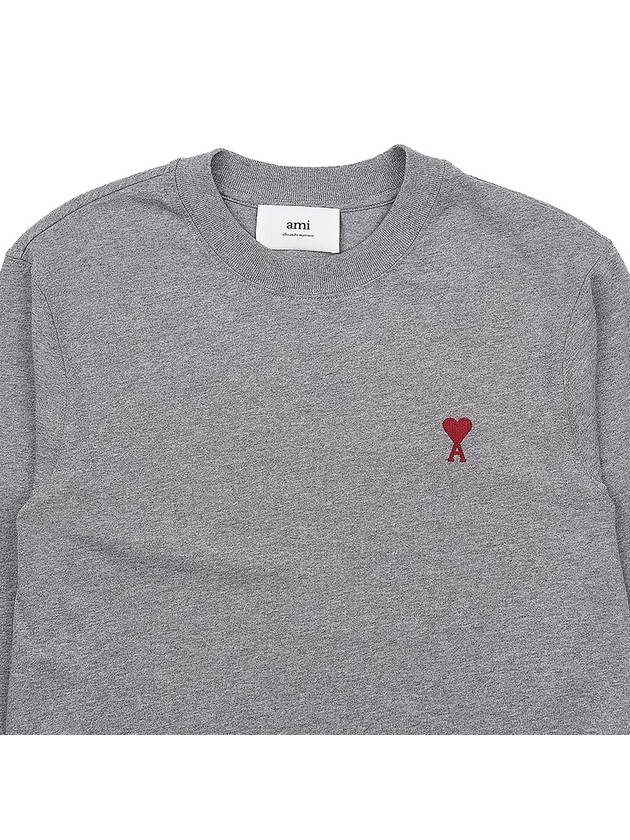 Chain Stitch Heart Logo Long Sleeve T-Shirt Heather Grey - AMI - BALAAN 4