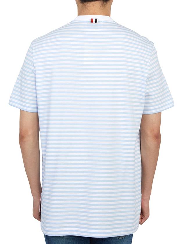 Striped Jersey Pocket Short Sleeve T-Shirt Light Blue White - THOM BROWNE - BALAAN 7