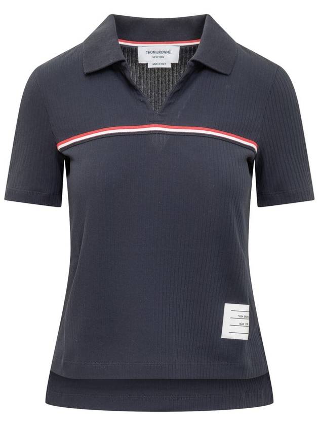 Three Stripes High Twist Rib Polo Shirt Navy - THOM BROWNE - BALAAN 2