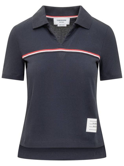 Three Stripes High Twist Rib Polo Shirt Navy - THOM BROWNE - BALAAN 2