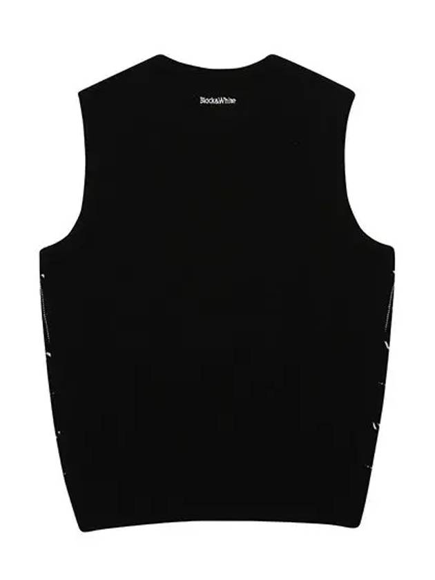 Terrier Jagguard Round Knit Vest 2004LZVRBLACK - BLACK&WHITE - BALAAN 3