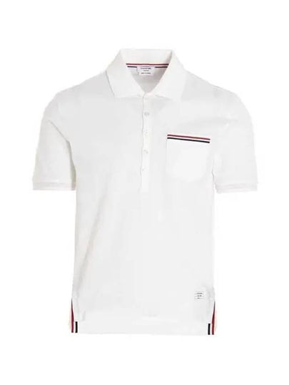 Men's Three Stripes Pocket Mercerized Short Sleeve Polo Shirt White - THOM BROWNE - BALAAN 2