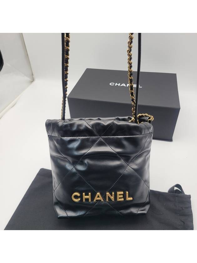 22 Gold Logo Shiny Calfskin Mini Shoulder Bag Black - CHANEL - BALAAN 4