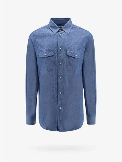 Thomas Pearl Button Denim Long Sleeve Shirt Blue - LORO PIANA - BALAAN 2