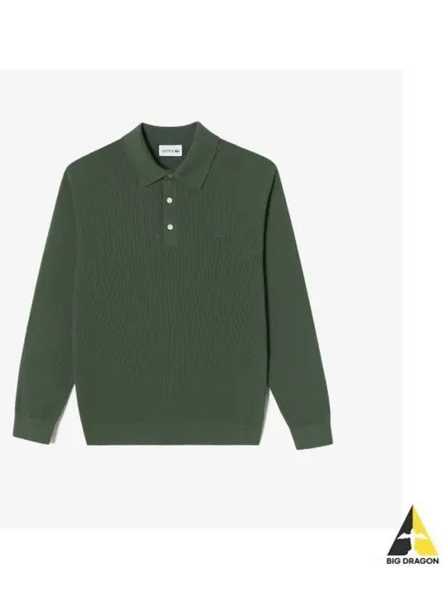 Men s pique texture collar sweater polo dark khaki - LACOSTE - BALAAN 1