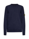 Logo Patch Crew Neck Wool Knit Top Navy - STONE ISLAND - BALAAN 5