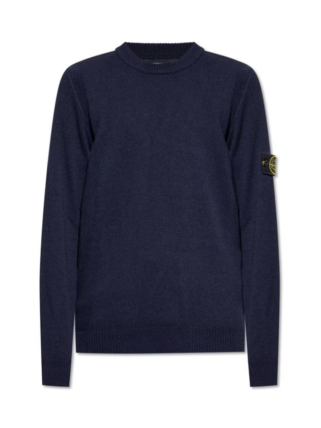 Logo Patch Crew Neck Wool Knit Top Navy - STONE ISLAND - BALAAN 5