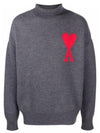 Big Heart Logo Wool Knit Turtleneck Grey - AMI - BALAAN 5