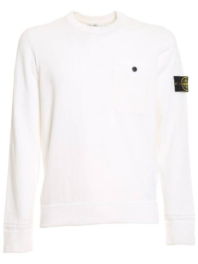 Men's Wappen Patch Pocket Cotton Knit Top White - STONE ISLAND - BALAAN 2