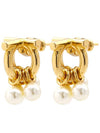 Women's Gancini Pearl Stud Earrings Gold - SALVATORE FERRAGAMO - BALAAN 3