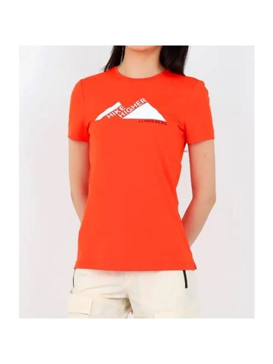 Golf Valeria Graphic Short Sleeve T-Shirt Tangerine Tango - J.LINDEBERG - BALAAN 1