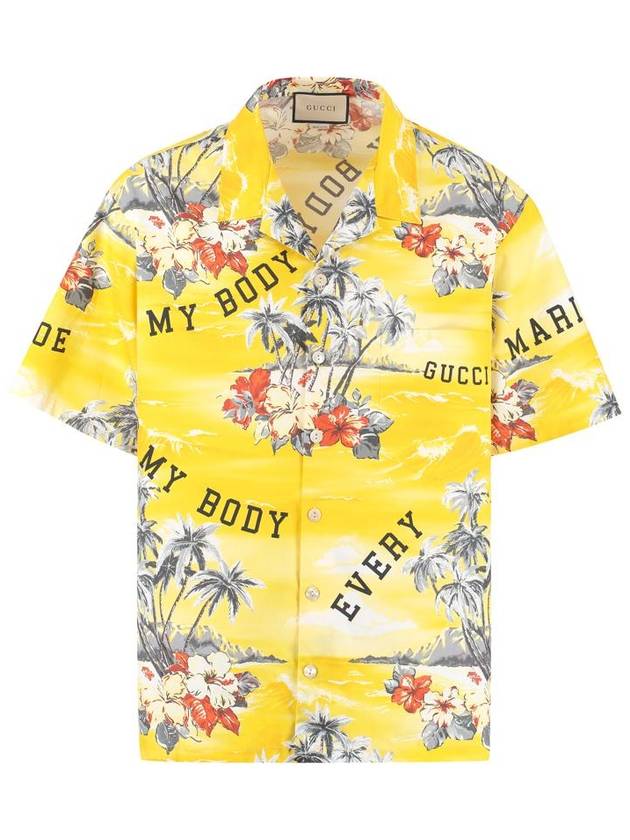 printed poplin oversized short sleeve shirt yellow - GUCCI - BALAAN 2