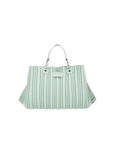 Women s Pleated Leather Small Shopper Bag Light Green - EMPORIO ARMANI - BALAAN 1