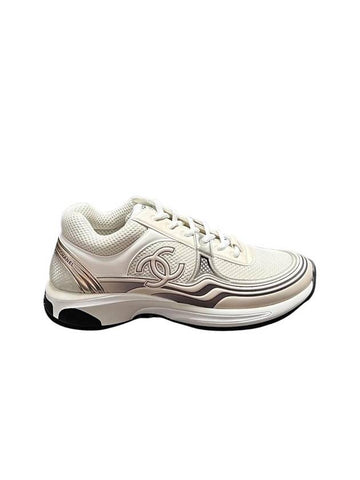 Fabric Laminated Low Top Sneakers Ivory White Gold - CHANEL - BALAAN 1