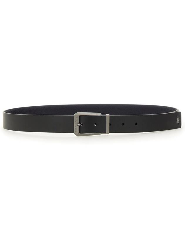 Logo Reversible Leather Belt Black Blue - SALVATORE FERRAGAMO - BALAAN 2