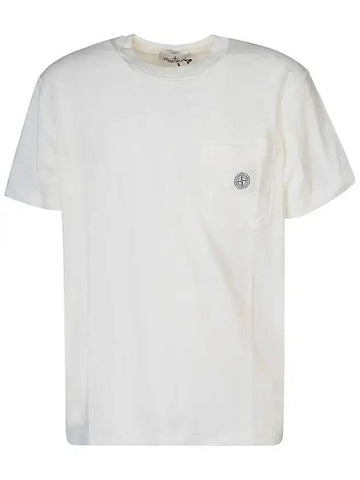 Men's Pisato Effect Logo Patch Pocket Short Sleeve T-Shirt White - STONE ISLAND - BALAAN 1