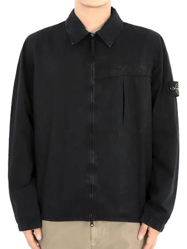 Organic Cotton Shirt Zip Up Jacket Black - STONE ISLAND - BALAAN 3