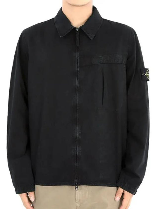 Organic Cotton Shirt Zip Up Jacket Black - STONE ISLAND - BALAAN 2