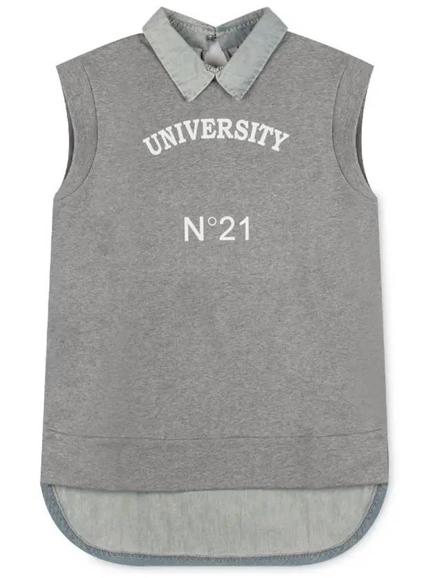 Number 21 Women's Logo Denim Collar Gray Tank Top E091 4171 8939 - Nº 21 - BALAAN 3