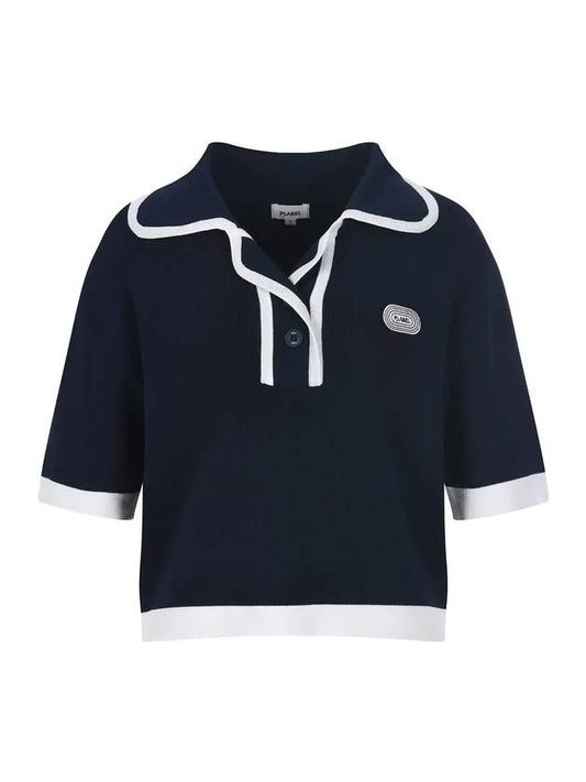Collar neck color combination short sleeve T-shirt MK3SP090NVY - P_LABEL - BALAAN 1