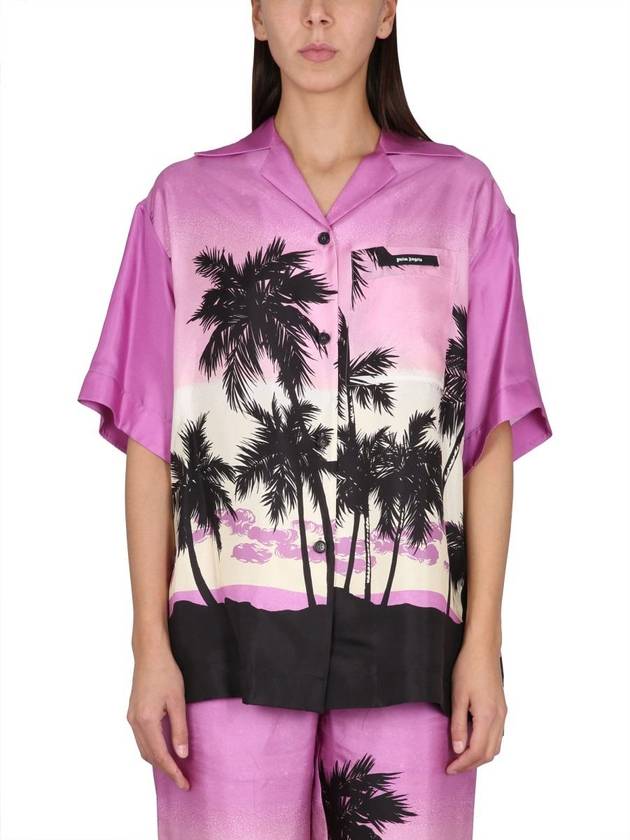 Sunset Print Button-Up Bow-willing Shirt Pink - PALM ANGELS - BALAAN 2