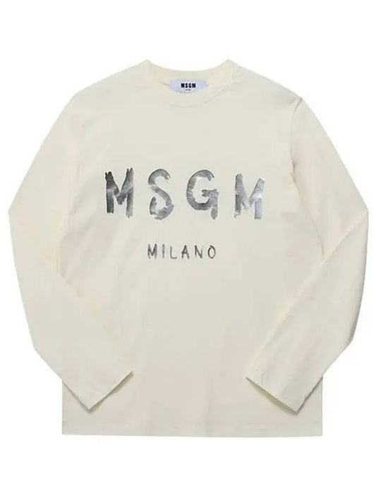 Milano Brushed Logo Crew Neck Long Sleeve T-Shirt Ivory - MSGM - BALAAN 1