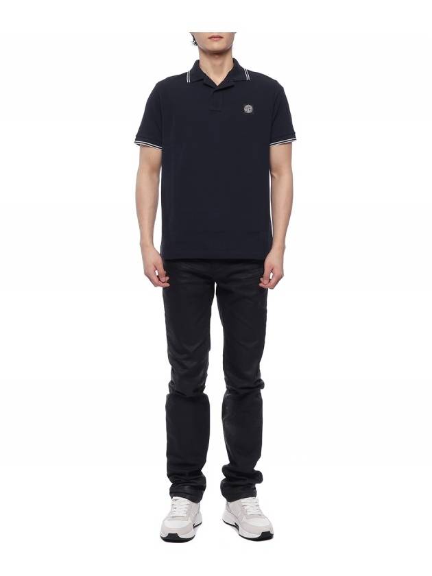 Stretch Cotton Pique Short Sleeve Polo Shirt Navy - STONE ISLAND - BALAAN 4