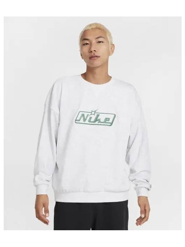 Club Oversized Crew Neck Sweatshirt M Birch Heather Bicostal HQ2957 051 - NIKE - BALAAN 1