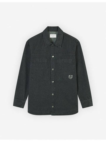 Fox Head Patch Washed Denim Workwear Over Long Sleeve Shirt Black - MAISON KITSUNE - BALAAN 1