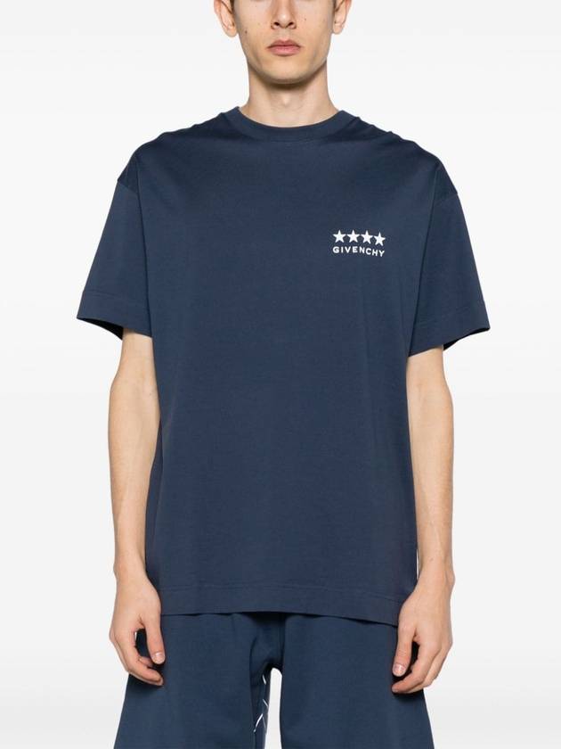 Logo Print Short Sleeve T-Shirt Blue - GIVENCHY - BALAAN 3