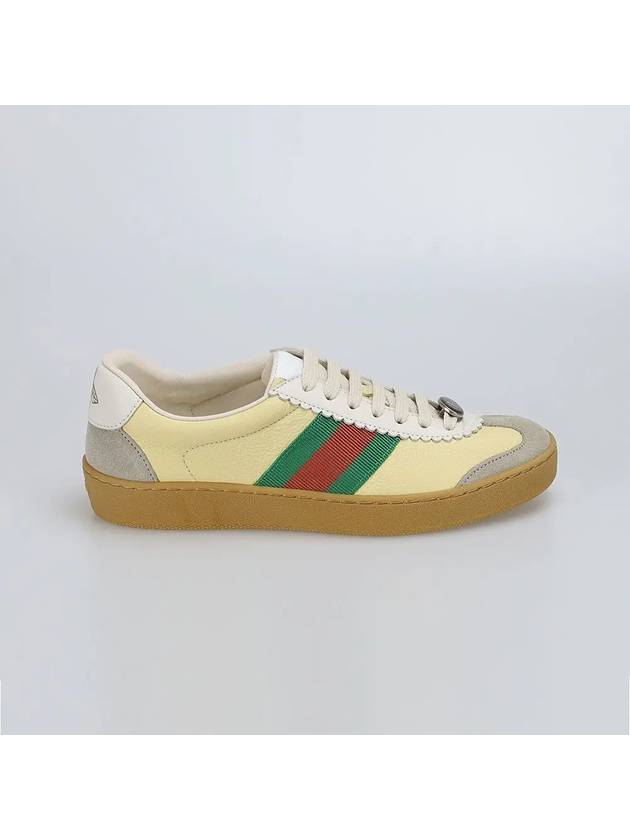 GG Web Leather Striped Low Top Sneakers Oatmeal - GUCCI - BALAAN 3