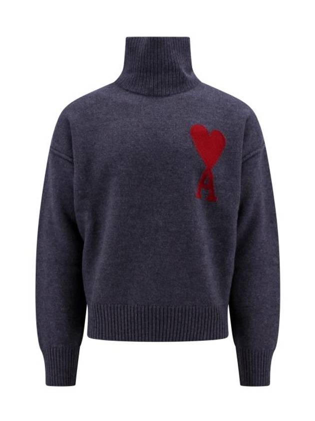 Intarsia Heart Logo Turtleneck Grey - AMI - BALAAN 1