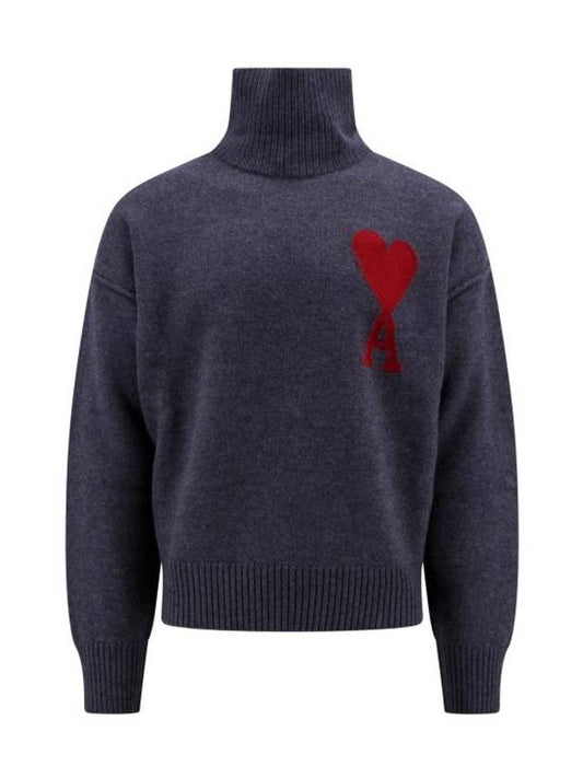 Intarsia Heart Logo Turtleneck Grey - AMI - BALAAN 1